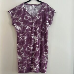 Sonoma V-Neck Purple and White Tied-Dyed Short Sleeve Tee Size XL